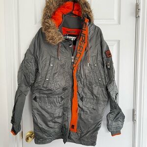 Superdry Men's Military Gray Jacket with Orange Highlights